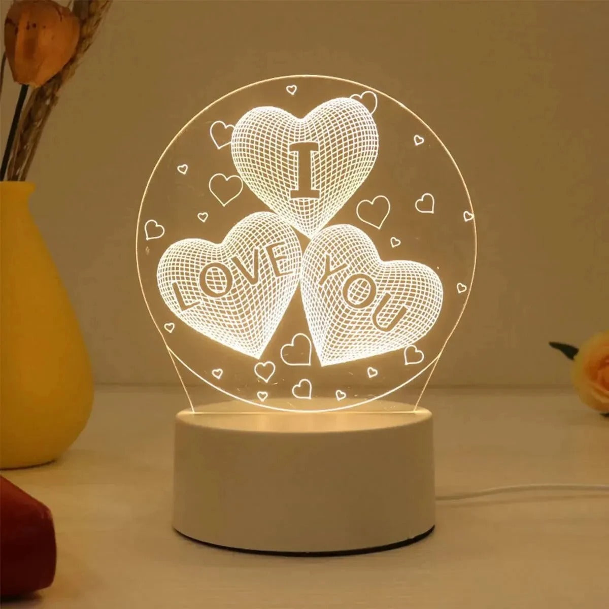 Lampa LED AmoraGlow w kształcie serca z akrylu — podstawa z litego drewna | Desfino
