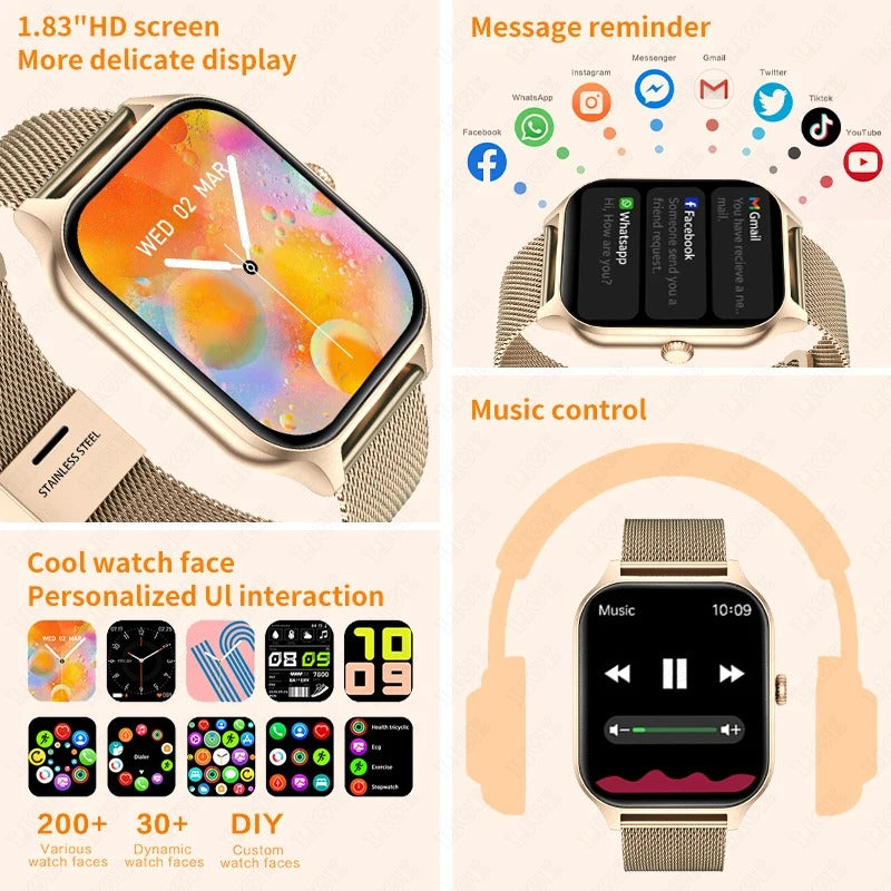 LioraTime Janes-smartwatch — slank, feminin stil, sundhedsovervågning og alarmer - Desfino
