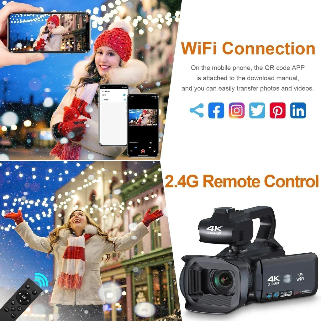 Caméra de vlog 4K NexaCam — Écran tactile rotatif, zoom 18x, entrée microphone - Desfino