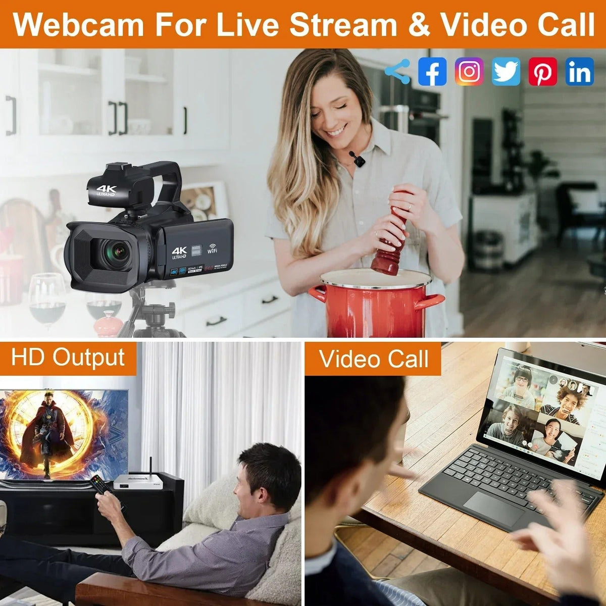 Caméra de vlog 4K NexaCam — Écran tactile rotatif, zoom 18x, entrée microphone - Desfino
