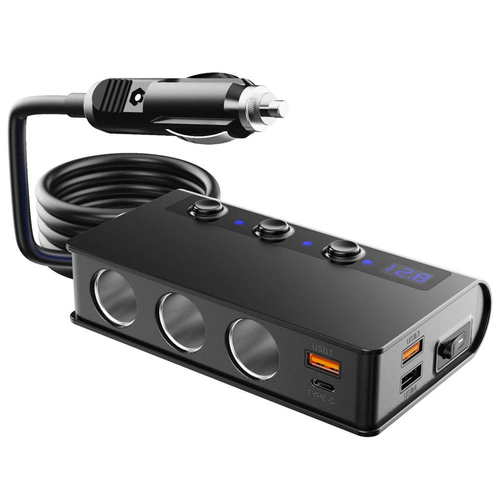 Vela 180W billaddare med 4 portar — cigarettändaruttag och USB-portar - Desfino
