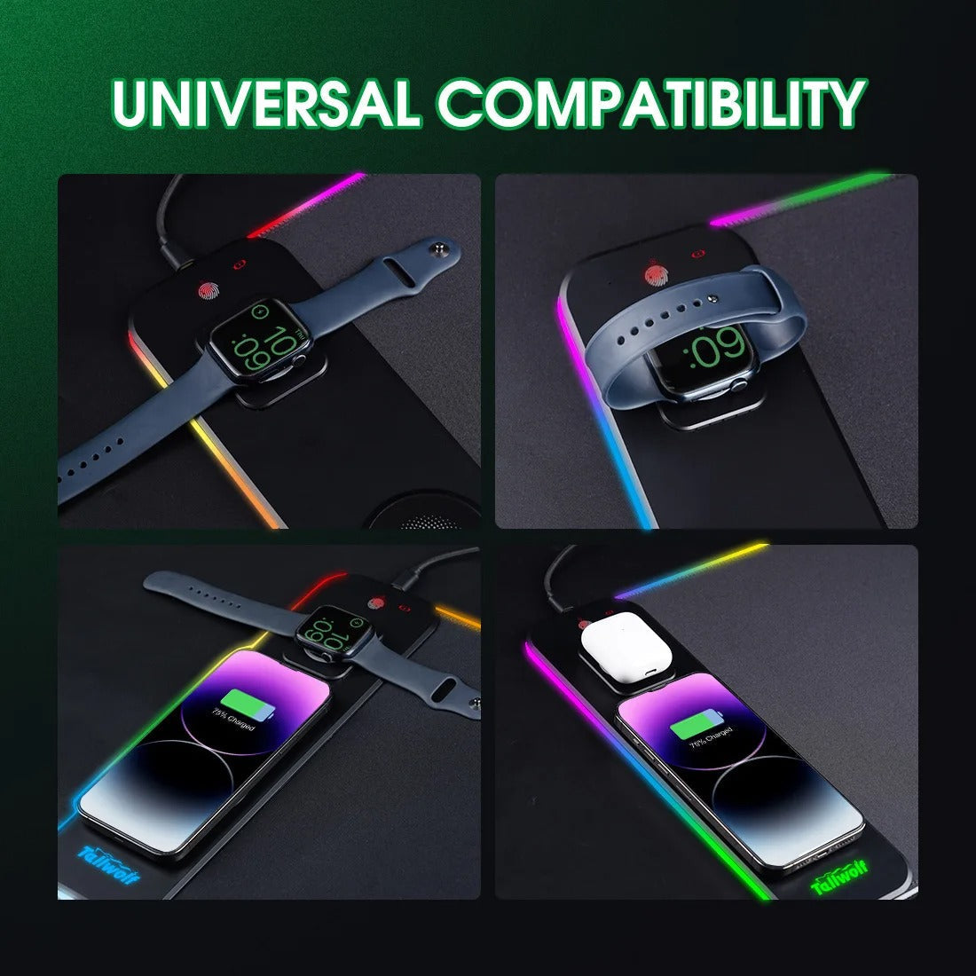 NexaCharge RGB 无线桌垫 — 双充电区域 | Desfino