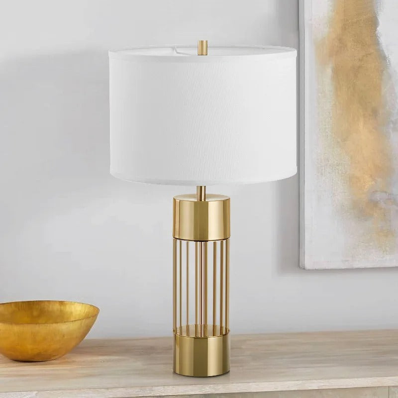 Aurora Nordic Brass Table Lamp — Linen Shade, Soft Glow - Desfino