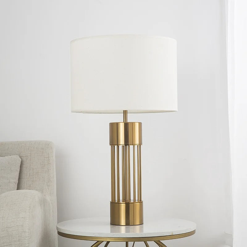Aurora Nordic Brass Table Lamp — Linen Shade, Soft Glow - Desfino
