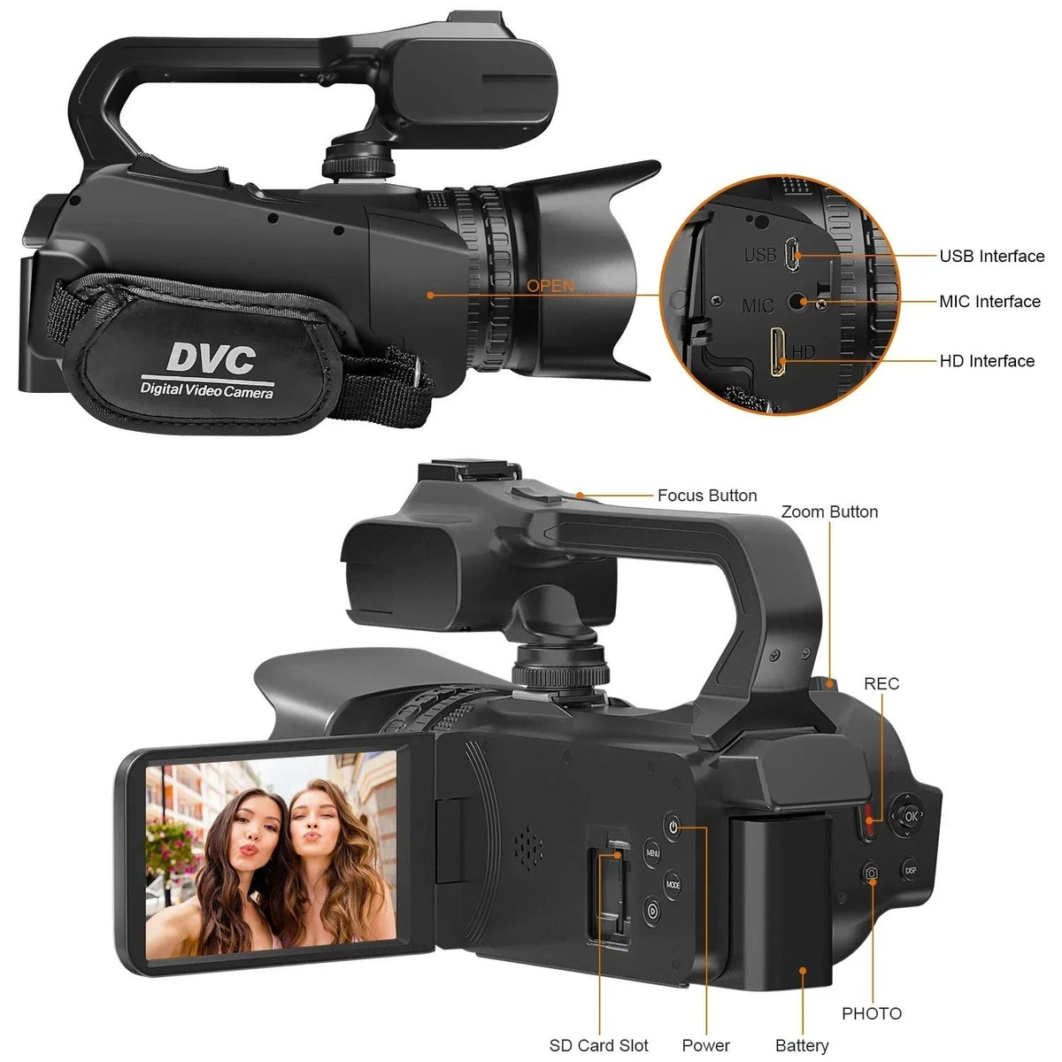 Caméra de vlog 4K NexaCam — Écran tactile rotatif, zoom 18x, entrée microphone - Desfino