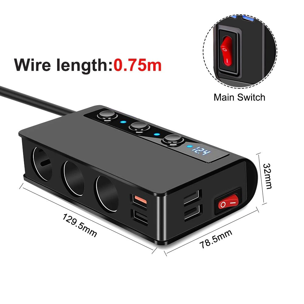 Vela 180W billaddare med 4 portar — cigarettändaruttag och USB-portar - Desfino