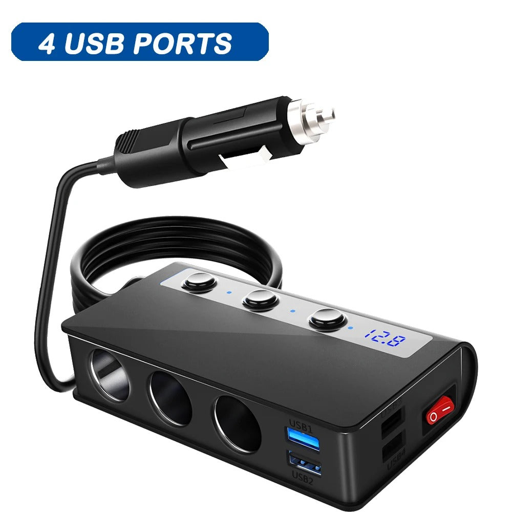 Vela 180W billaddare med 4 portar — cigarettändaruttag och USB-portar - Desfino