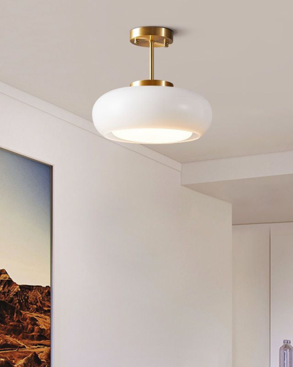 LumaBrass plafondlamp van matglas - messing bevestiging, 3000K-gloed - Desfino