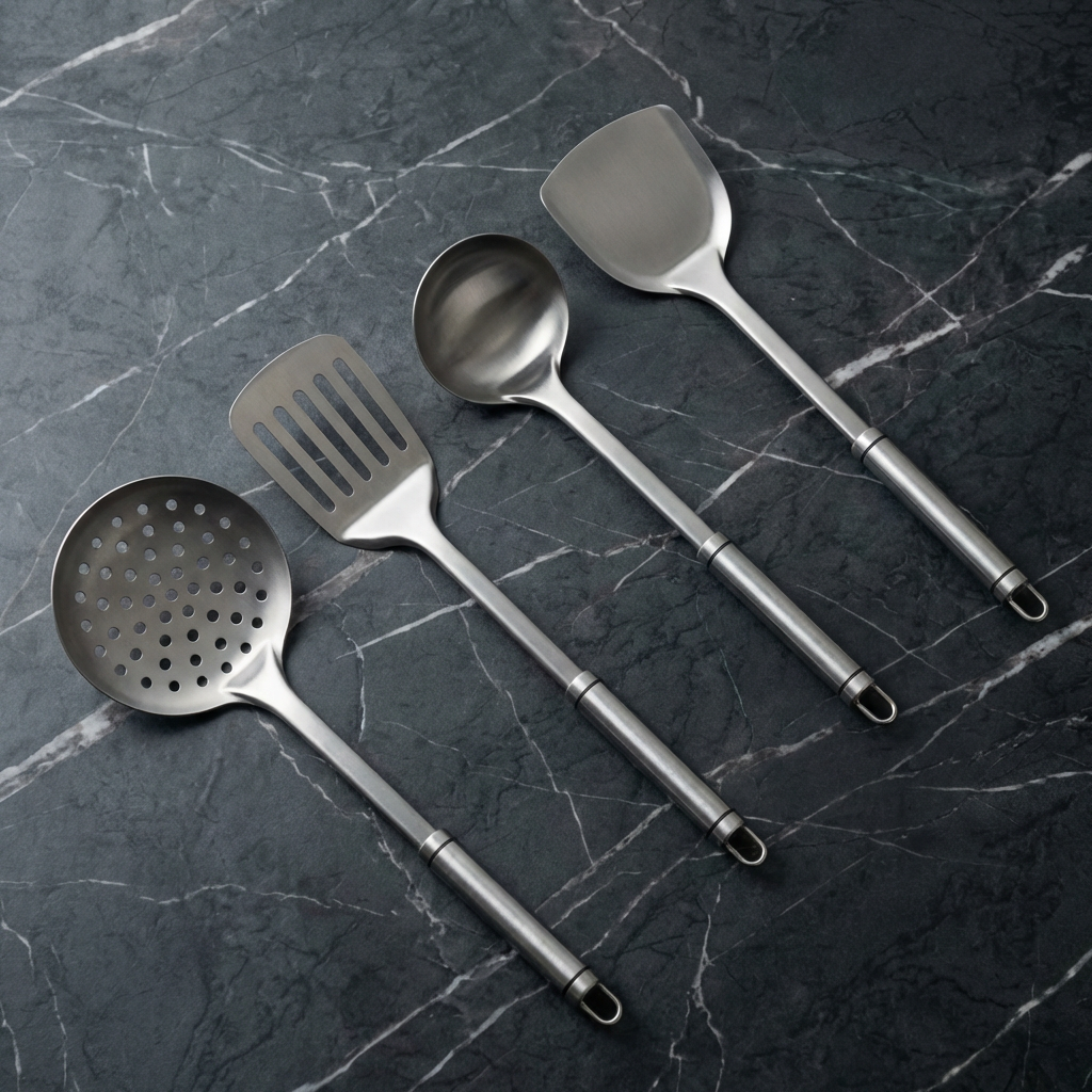 4-Piece Titanium Kitchen Utensil Set — 35cm Wok Spatula, Soup Ladle, Slotted Spoon & Spatula Knife