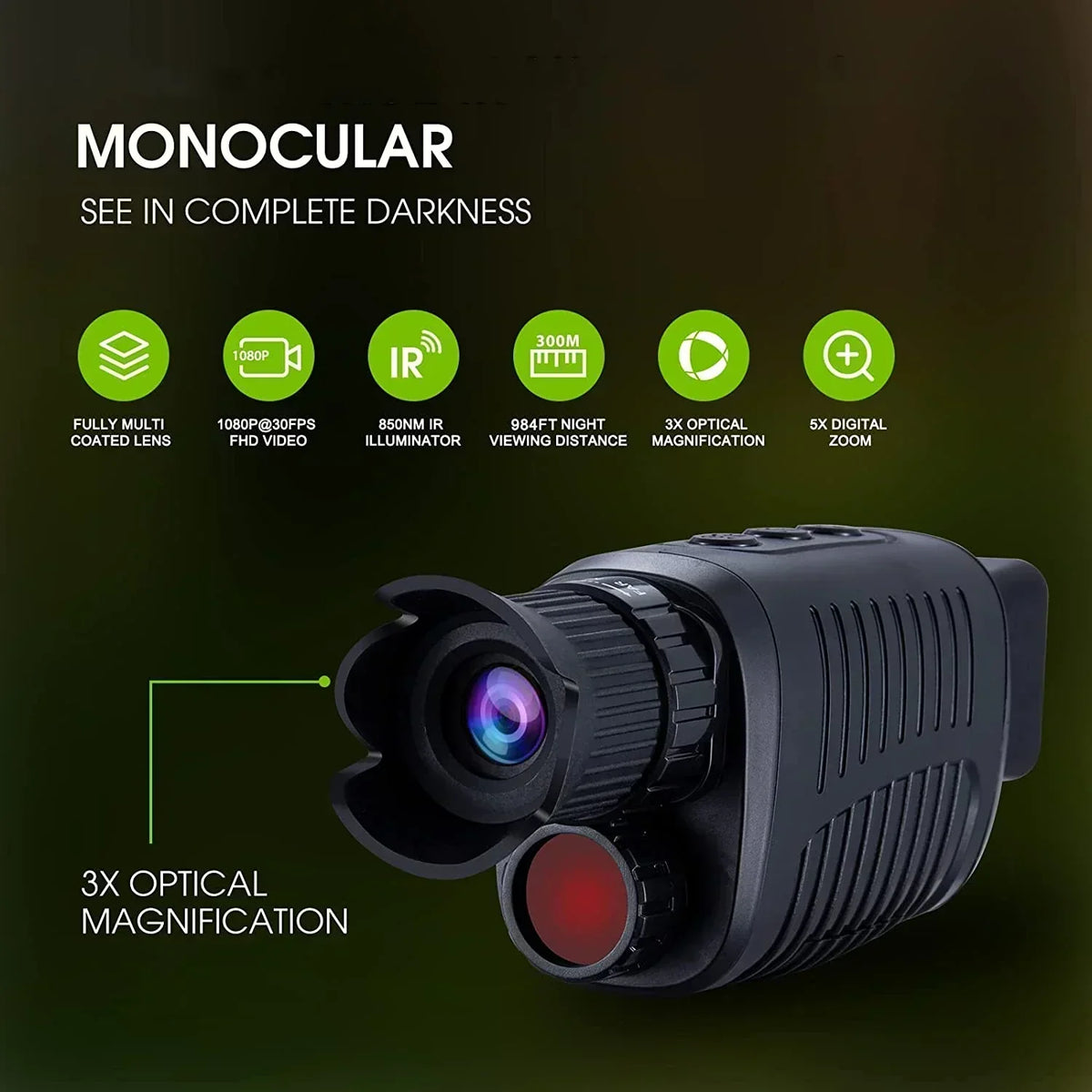 Caméra à vision nocturne thermique 2K 1080P Full HD — zoom 5X - Desfino