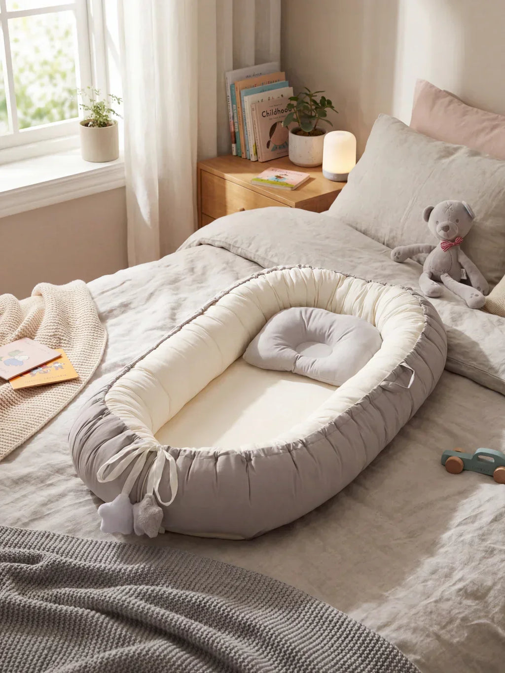 Babynest — Atmungsaktive Baumwolle & gepolsterte Seitenwände