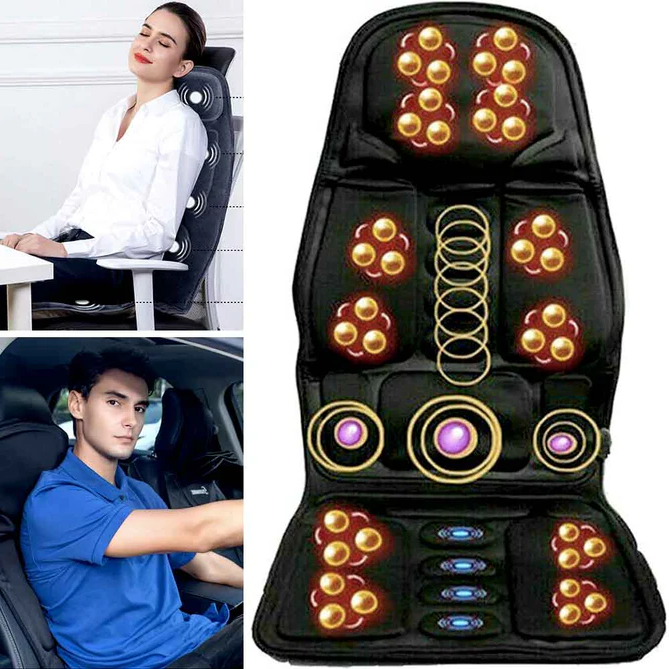 Heated Back and Neck Massage Seat Cushion — AstraRelief Elite, Eight-Vibration Motors