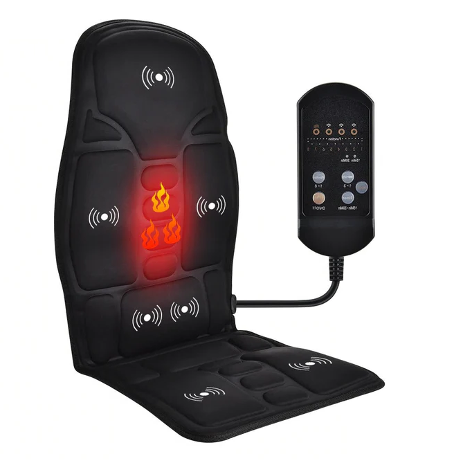 Heated Back and Neck Massage Seat Cushion — AstraRelief Elite, Eight-Vibration Motors