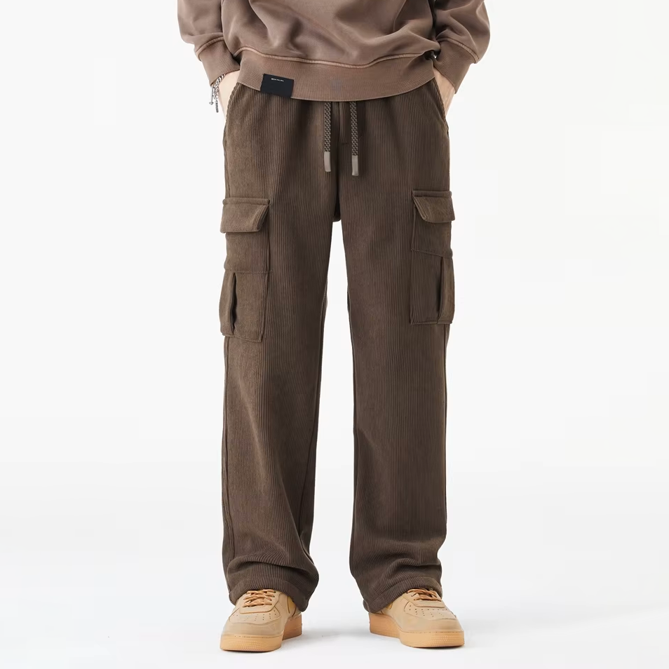Pantalon en velours côtelé doublé polaire — coupe décontractée à jambes droites - Desfino