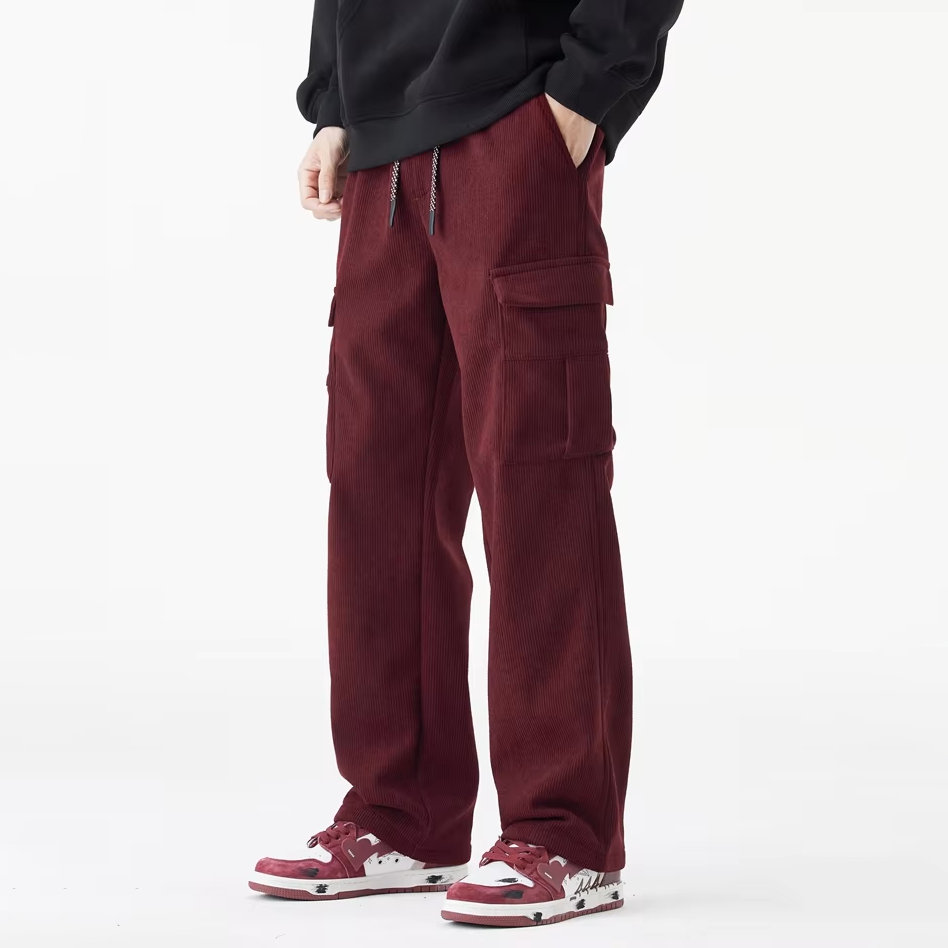 Pantalon en velours côtelé doublé polaire — coupe décontractée à jambes droites - Desfino