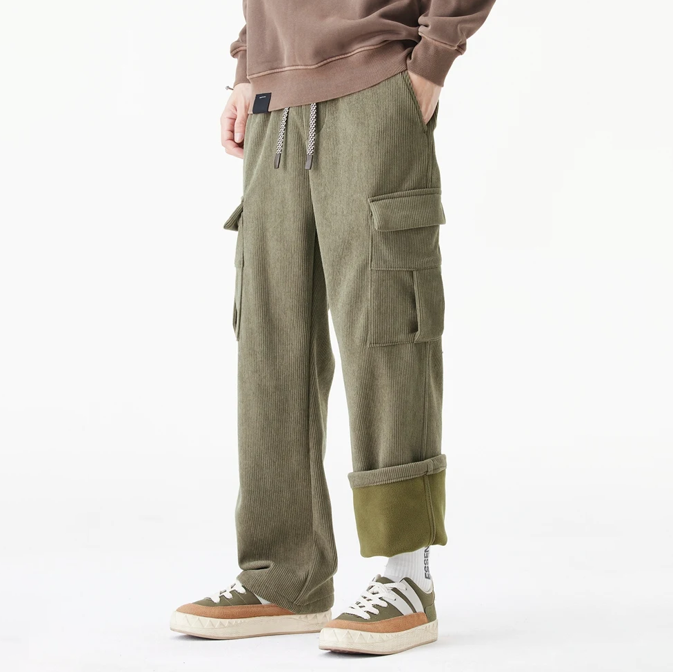 Pantalon en velours côtelé doublé polaire — coupe décontractée à jambes droites - Desfino
