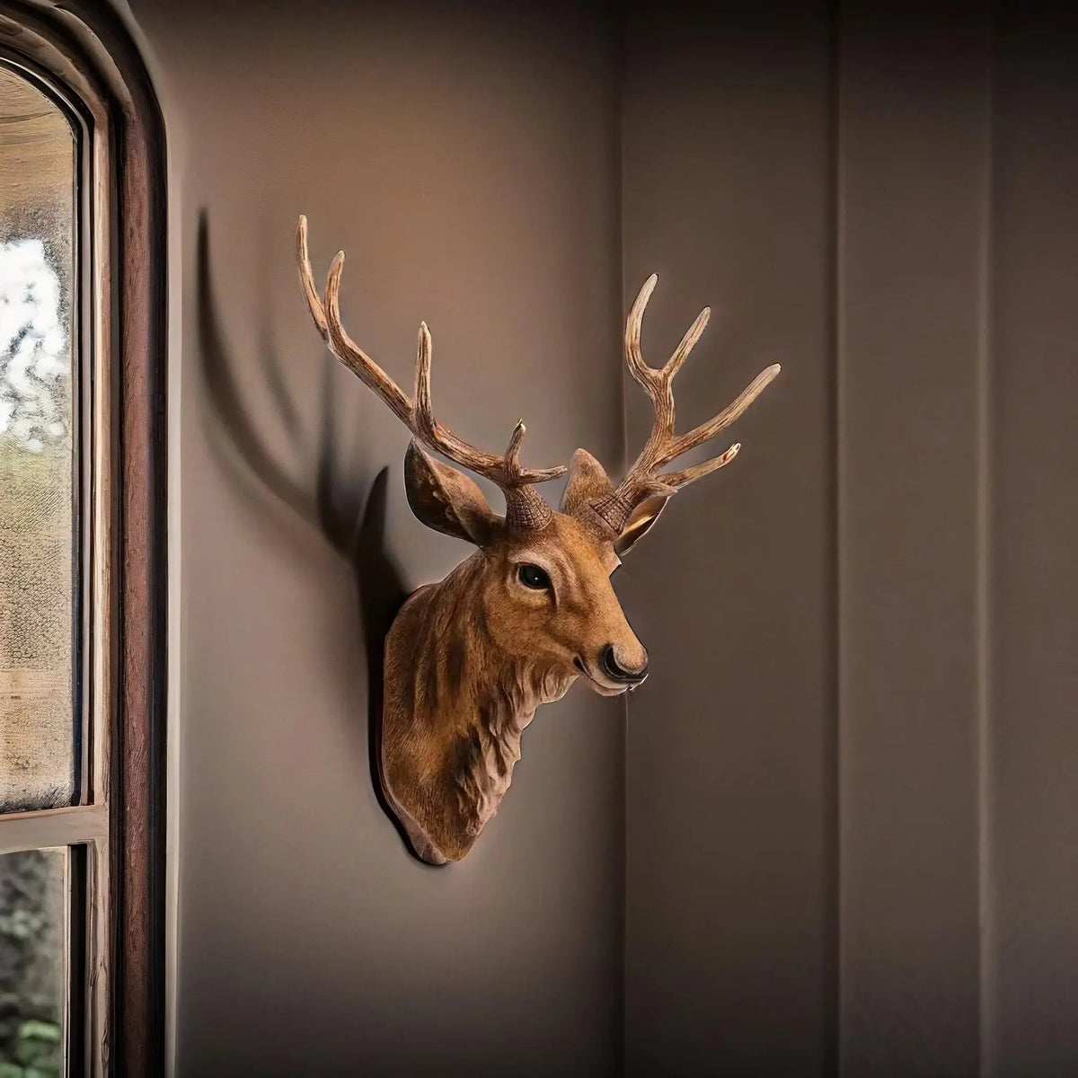 Décoration murale tête de cerf factice Thornridge — Style rustique, 40 x 45 cm - Desfino
