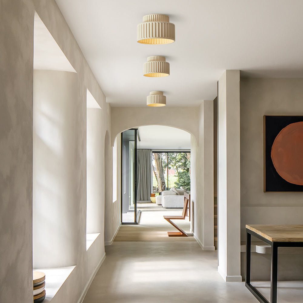 Candeeiro de teto semiencastrado Arcadia de 1 luz, abajur creme - Desfino