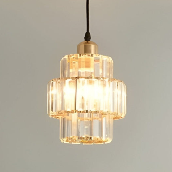 Aurelia gestreepte kristallen plafondlamp — zwart of goudkleurig snoer | Desfino