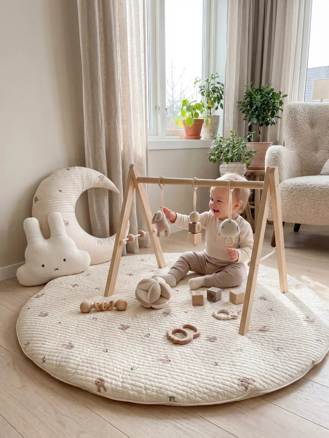 Circular Quilted Cotton Baby Play Mat — Dense Floor Cushion