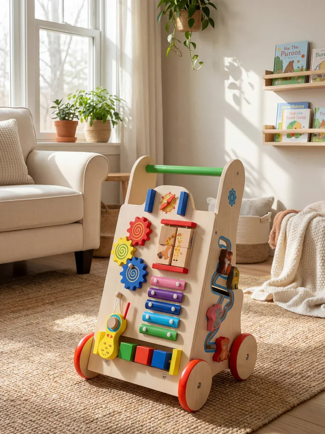 Wooden Baby Push Walker — Colorful Educational Activity Panel