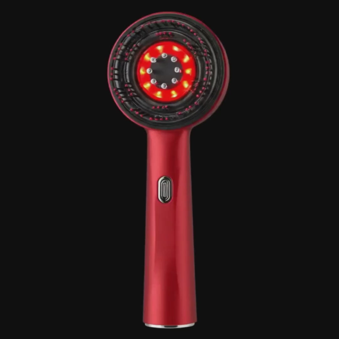 Pettine per massaggio del cuoio capelluto con LED rosso da 630nm, cordless e impermeabile — Design ergonomico con setole
