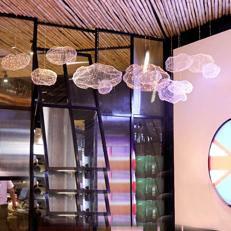 Celestra Cloud Lamp — Art Deco Iron Sculpture, Starry LED Dots - Desfino