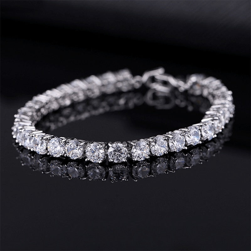 AstraLuxe Chain Tennis Bracelet — Geometric Link Pattern, Zirconia Accents