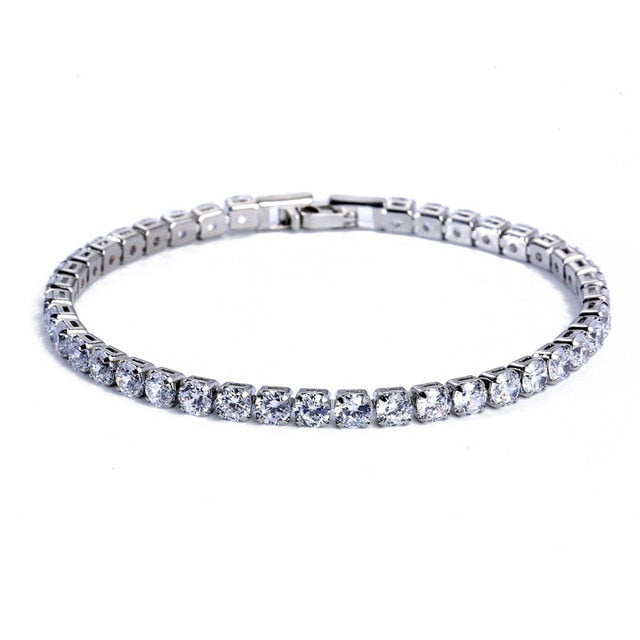 AstraLuxe Chain Tennis Bracelet — Geometric Link Pattern, Zirconia Accents