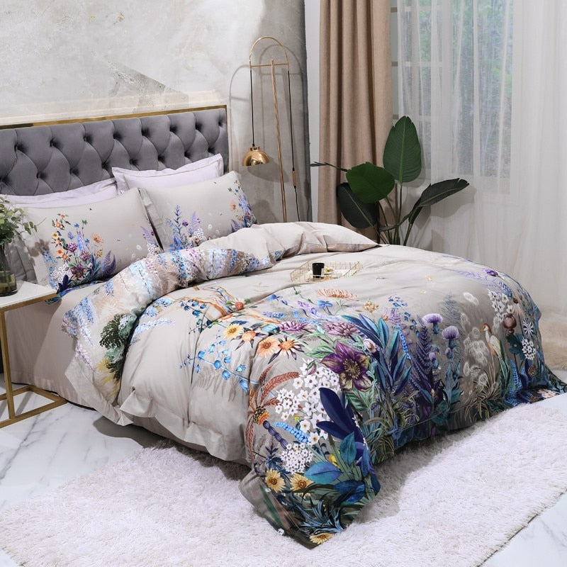 Set di biancheria da letto in cotone egiziano Aurelia — 600 fili, stampa floreale