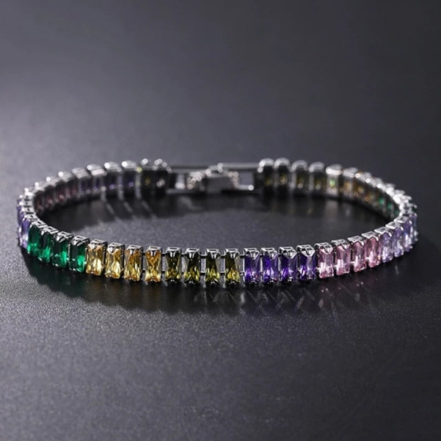 AstraLuxe Chain Tennis Bracelet — Geometric Link Pattern, Zirconia Accents