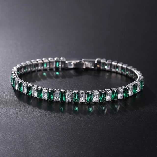 AstraLuxe Chain Tennis Bracelet — Geometric Link Pattern, Zirconia Accents