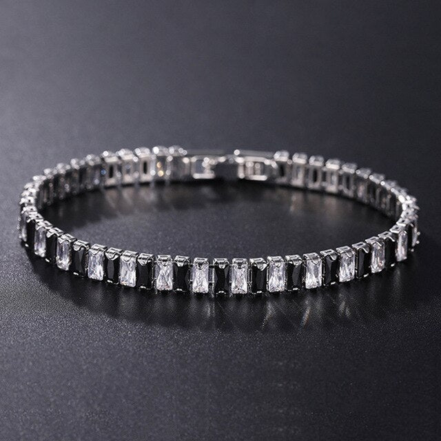 AstraLuxe Chain Tennis Bracelet — Geometric Link Pattern, Zirconia Accents