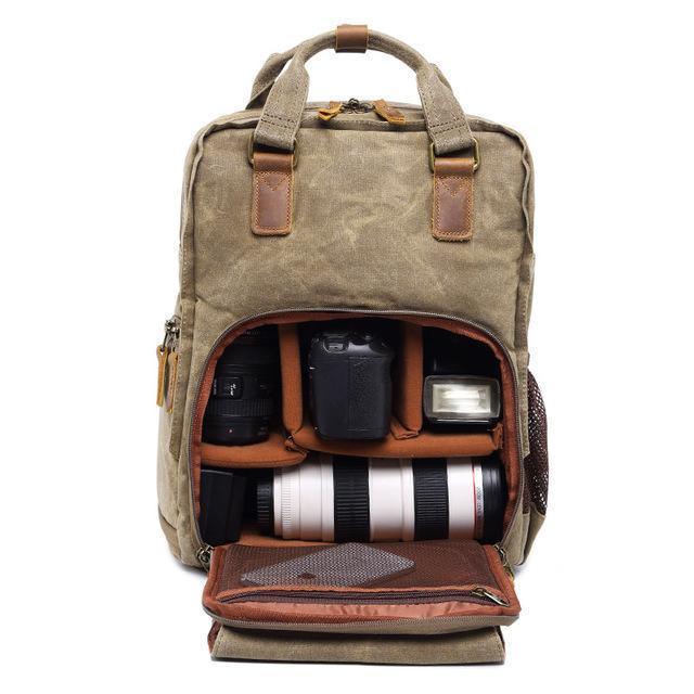 RoveGuard Elite Kameratasche — wasserdichtes gewachstes Canvas, 2 Fächer - Desfino