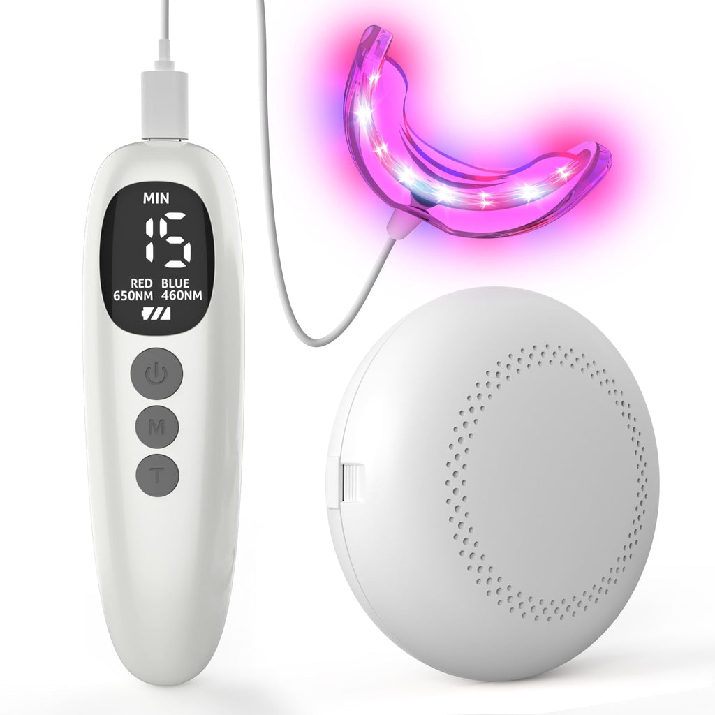 Tragbares Mundstück zur oralen Lichttherapie — Rot- und Blaulichtgerät für 15 Minuten