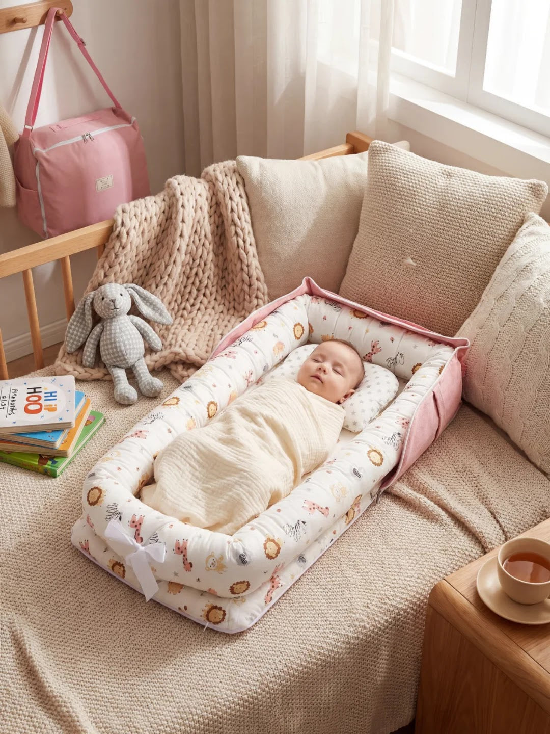 Breathable Cotton Baby Nest Lounger — Ultra-Soft Contoured Sleeping Pad