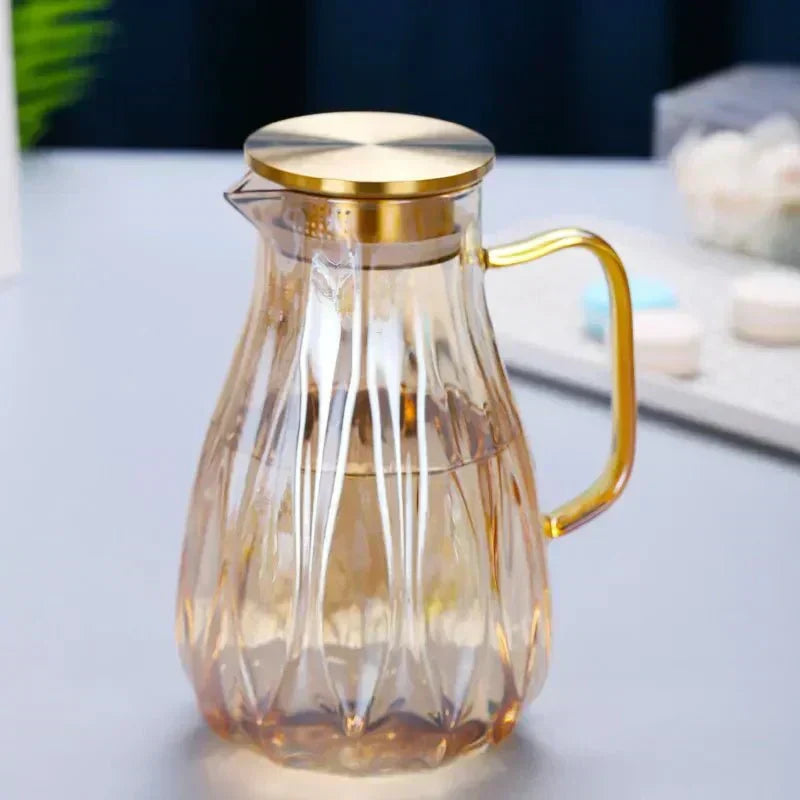 Nova Set di caraffa in vetro vintage - Coperchio, beccuccio e tazze in acciaio inossidabile - Desfino