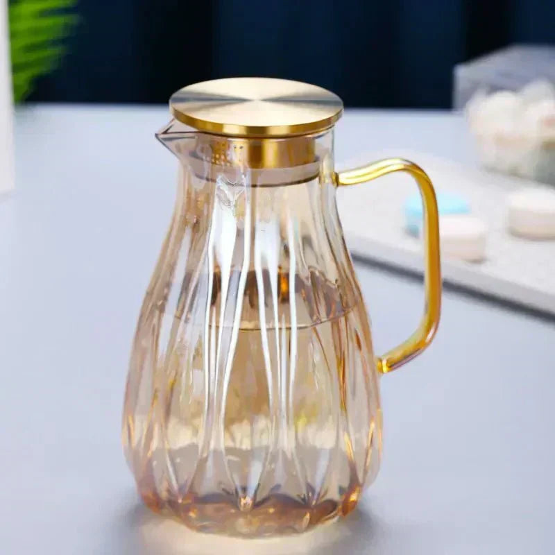 Glass Pitcher Set — Stainless Lid and Serving Cups
