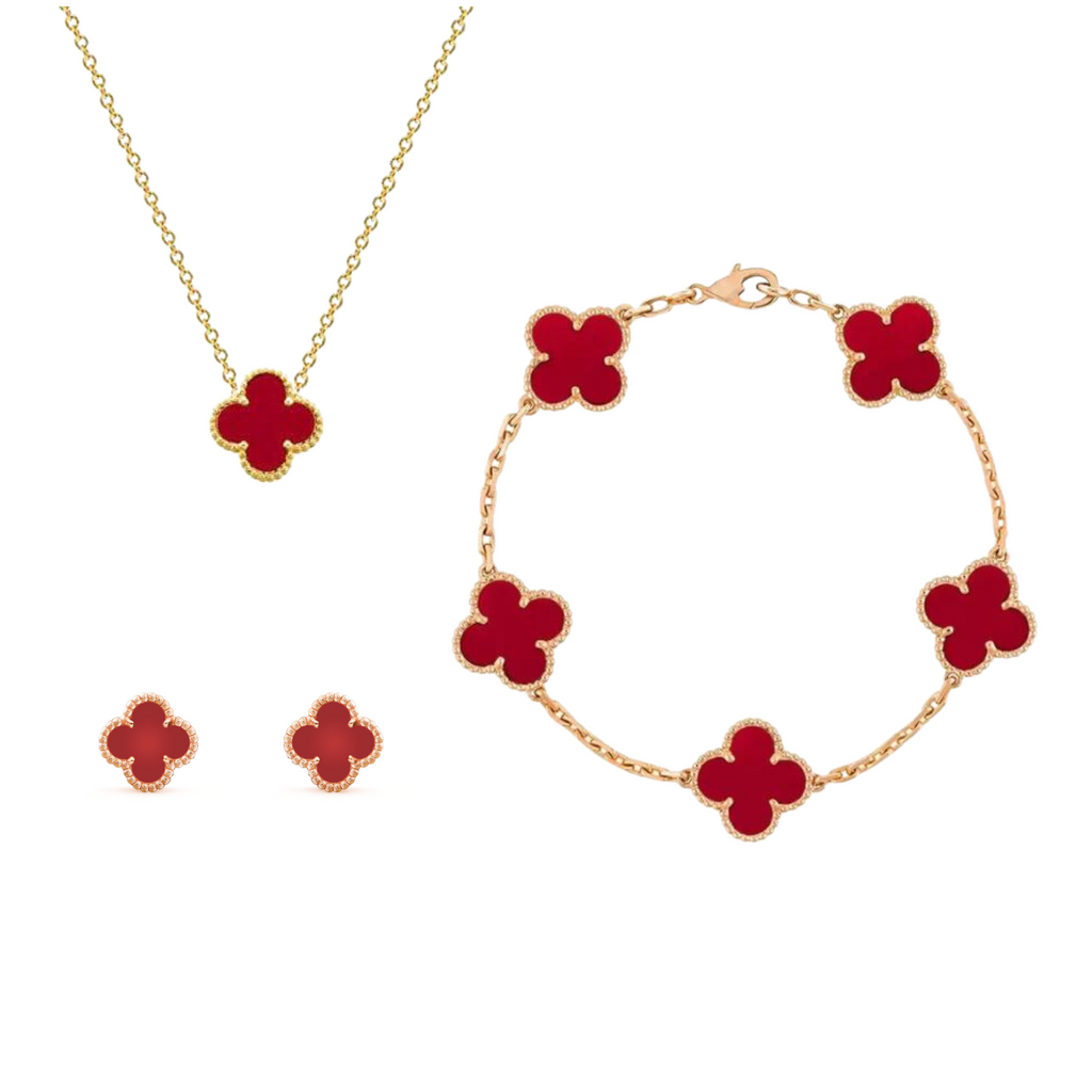 Liora Clover Jewelry Set — Nickel-Free Necklace, Earrings & Bracelet - Desfino