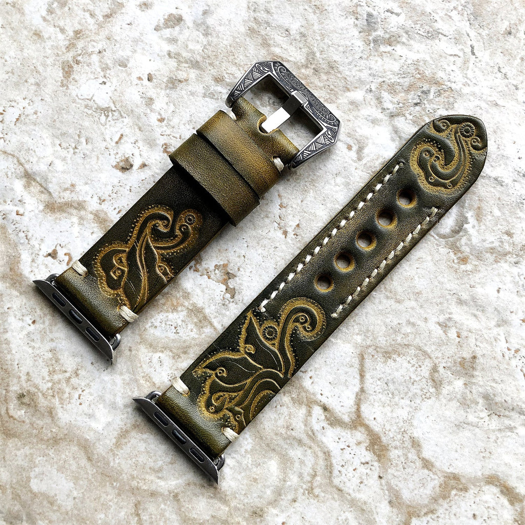 Sera Apple Watch-armband — handgraverat läder, präglat mönster - Desfino