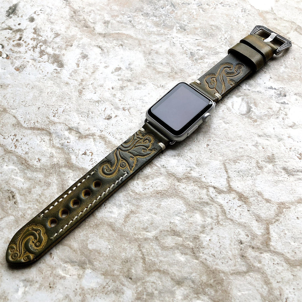 Sera Apple Watch-armband — handgraverat läder, präglat mönster - Desfino