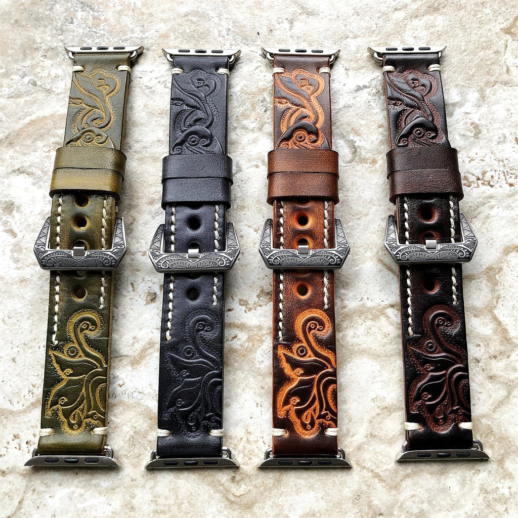 Sera Apple Watch-armband — handgraverat läder, präglat mönster - Desfino