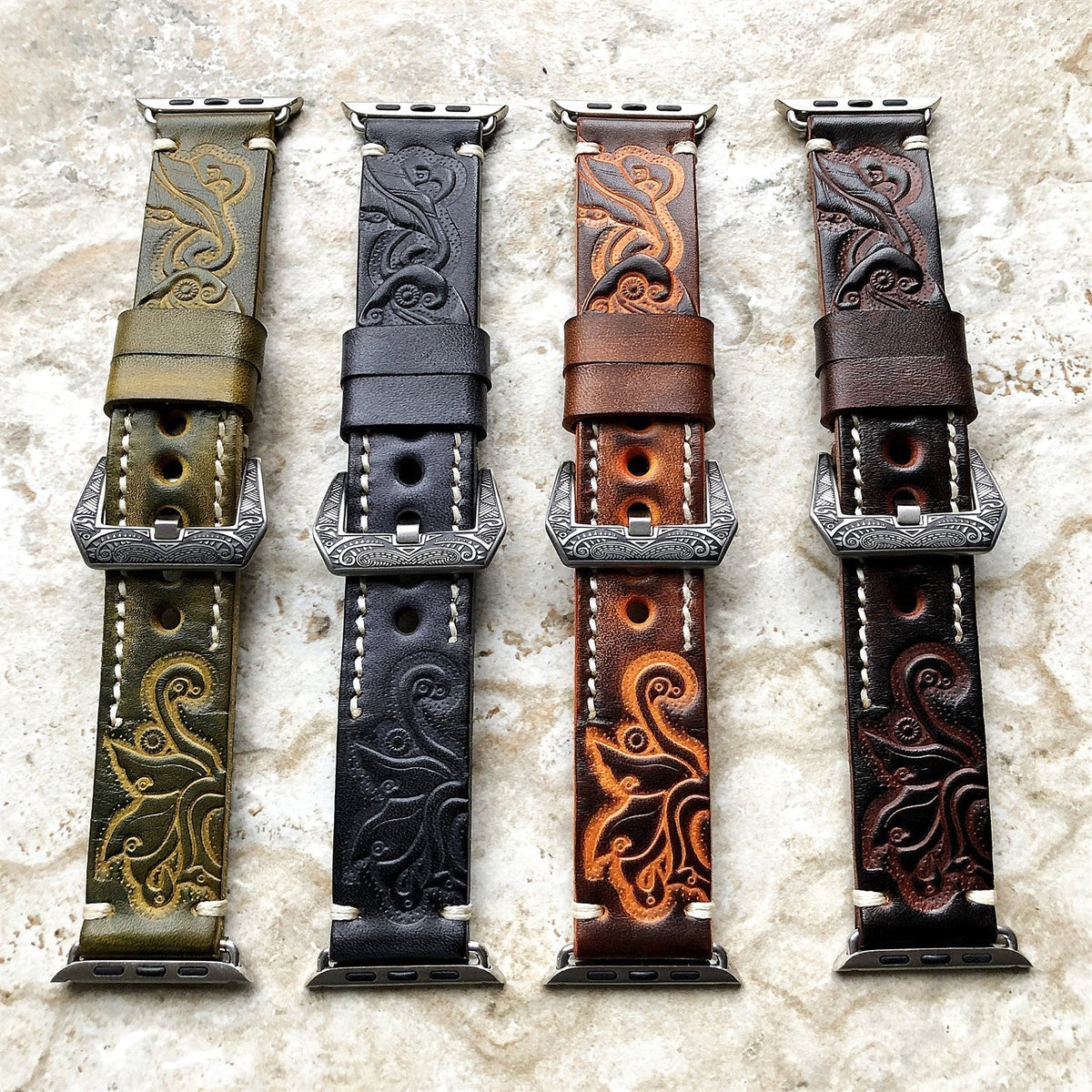Sera Apple Watch-armband — handgraverat läder, präglat mönster - Desfino