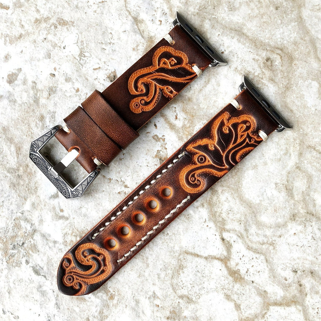 Sera Apple Watch-armband — handgraverat läder, präglat mönster - Desfino