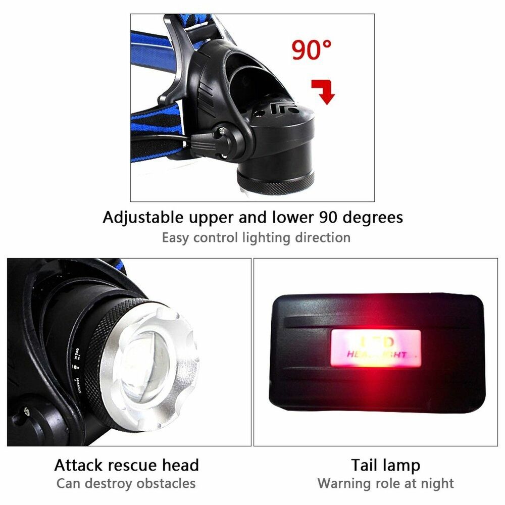 Lampă frontală tactică reîncărcabilă NovaPeak cu LED și zoom, 990000LM - Desfino