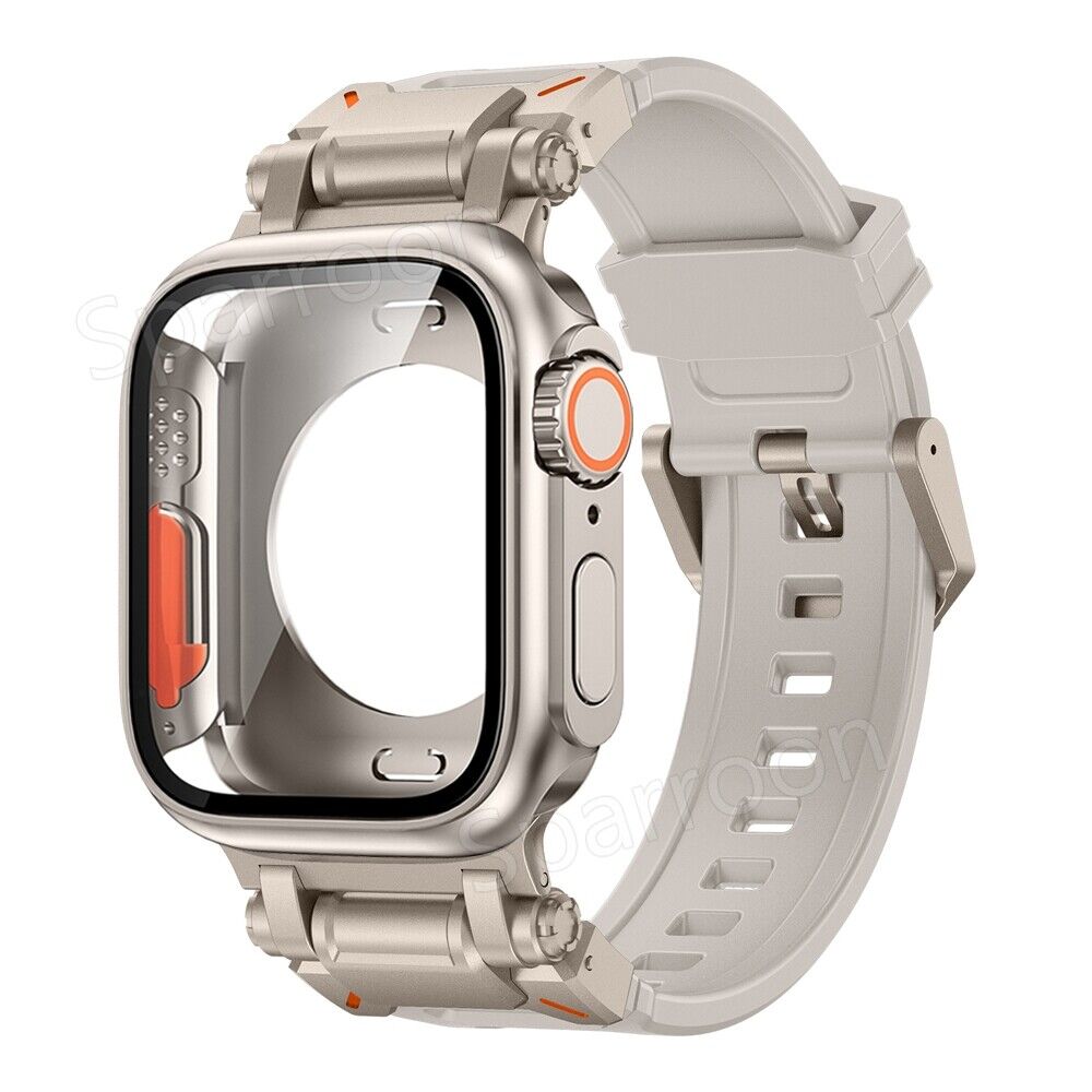 Carcasă metalică Rovelo Ultra și curea din cauciuc fluorurat pentru Apple Watch 9/8/7/6/5/4/SE - Desfino