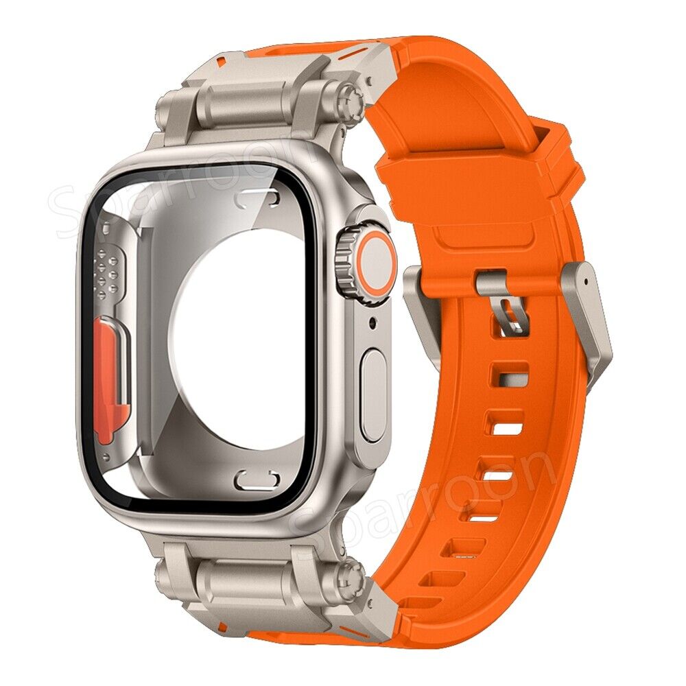 Carcasă metalică Rovelo Ultra și curea din cauciuc fluorurat pentru Apple Watch 9/8/7/6/5/4/SE - Desfino