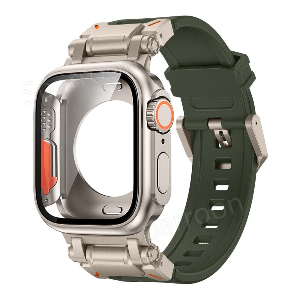 Carcasă metalică Rovelo Ultra și curea din cauciuc fluorurat pentru Apple Watch 9/8/7/6/5/4/SE - Desfino