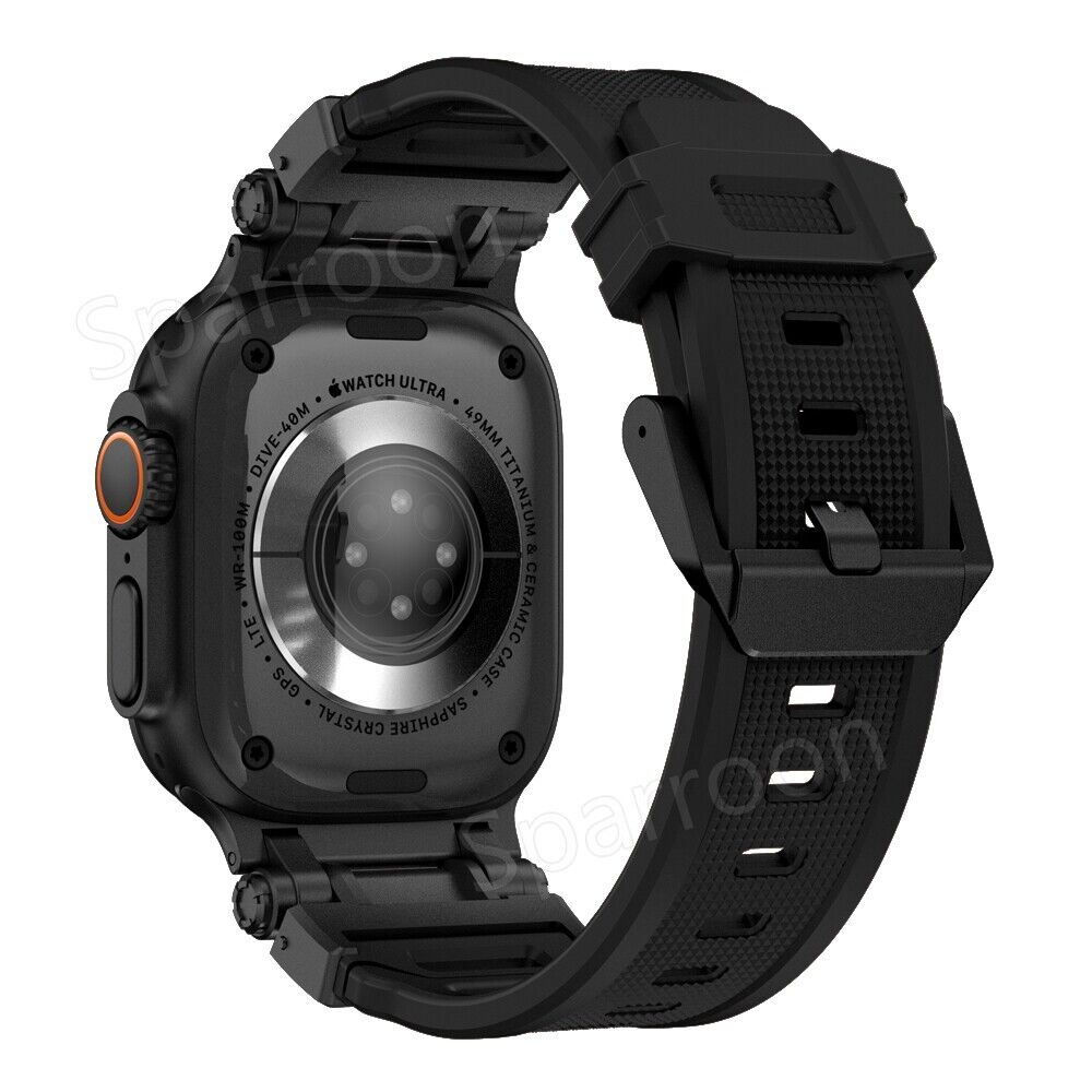 Carcasă metalică Rovelo Ultra și curea din cauciuc fluorurat pentru Apple Watch 9/8/7/6/5/4/SE - Desfino