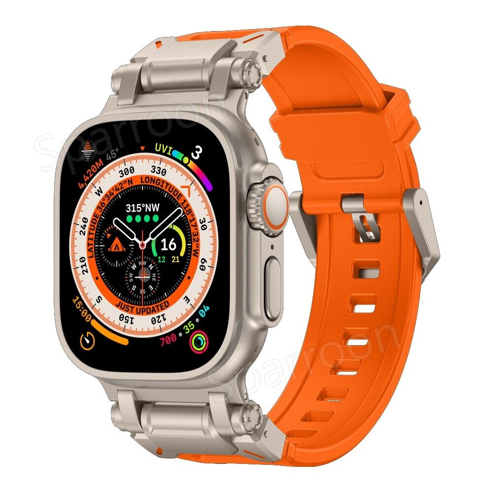 Carcasă metalică Rovelo Ultra și curea din cauciuc fluorurat pentru Apple Watch 9/8/7/6/5/4/SE - Desfino